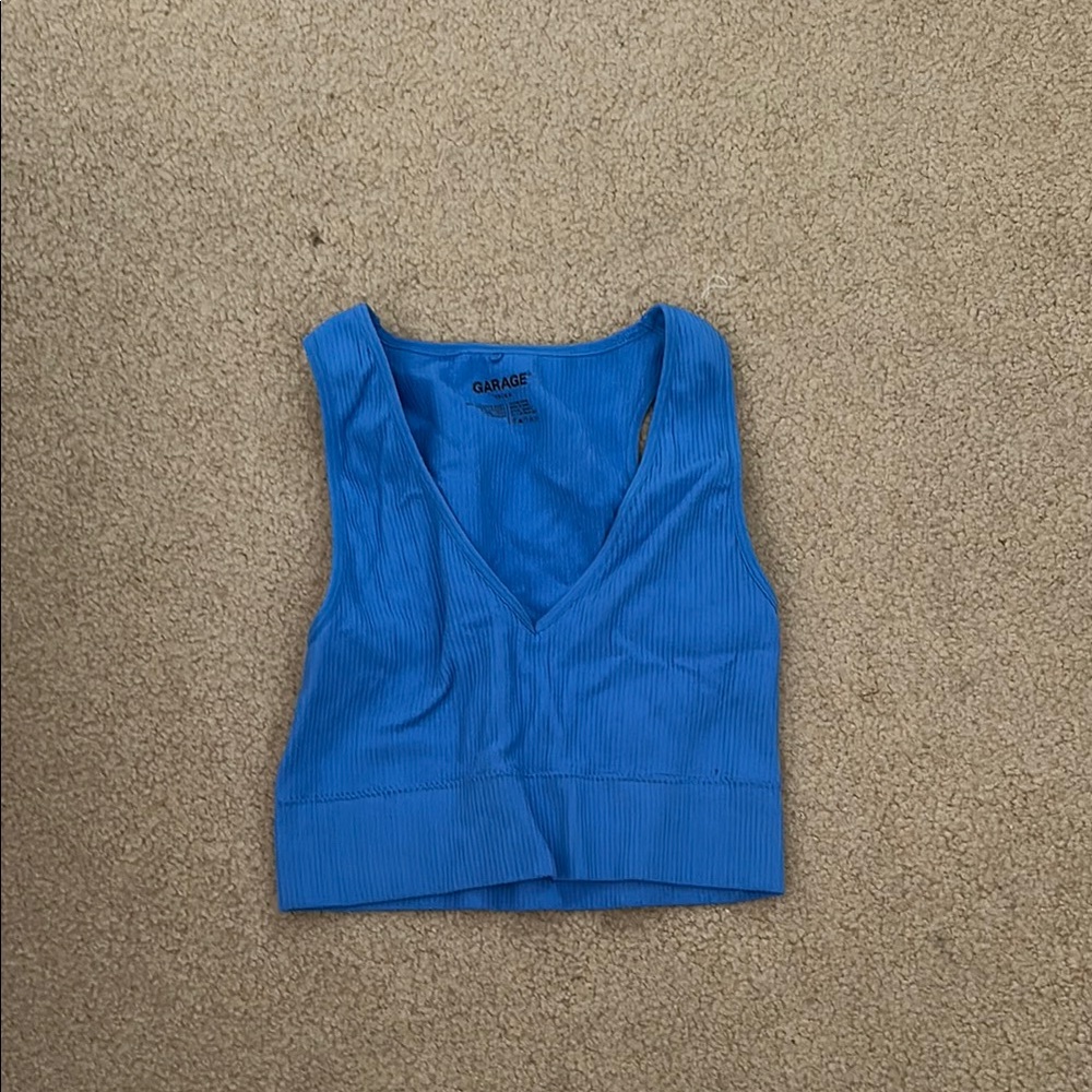 Garage Blue Fitted Crop Tank Top